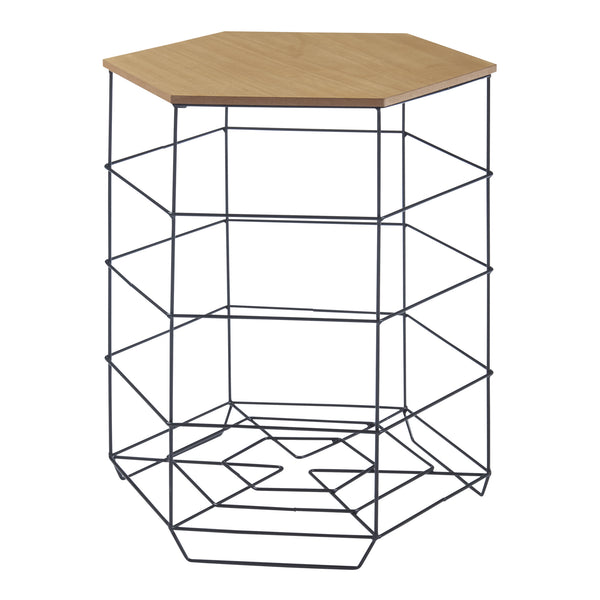 Lot de 2 paniers en métal Hørsholm avec plateau amovible hexagonal noir / effet bois [en.casa]