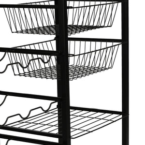 Chariot de bar Rønnede avec casier à vin noir effet bois [en.casa]