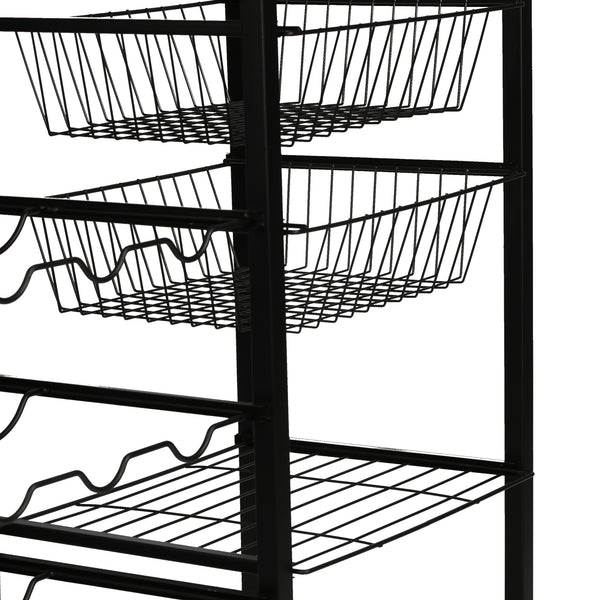 Chariot de bar Rønnede avec casier à vin noir effet bois [en.casa]