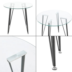 Table ronde pour salle à manger Huittinen verre trempé acier laqué 72 x 80 cm transparent noir [en.casa]