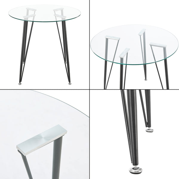 Table ronde pour salle à manger Huittinen verre trempé acier laqué 72 x 80 cm transparent noir [en.casa]