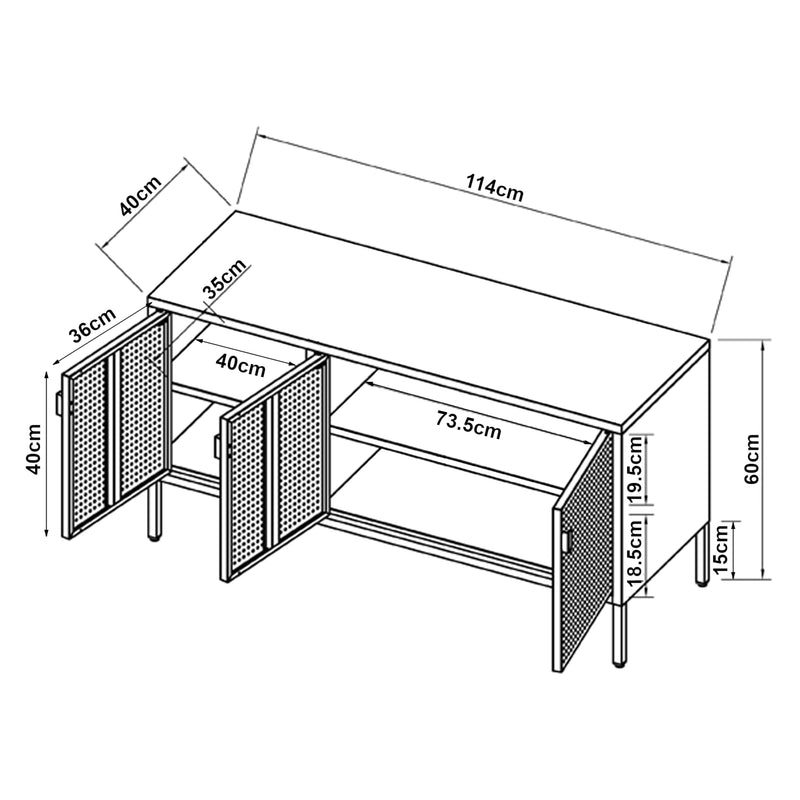 Maatschets TV meubel Castelli 114x40x60 cm metaal met 3 deuren wit [en.casa]