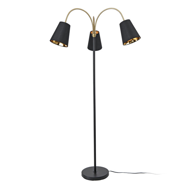 Lampadaire Wycombe avec 3 douille E14 métal polyester hauteur 154 cm noir or lux.pro