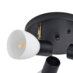 Plafonnier Abbey avec 3 douilles E14 hauteur 12 cm métal verre noir or blanc lux.pro