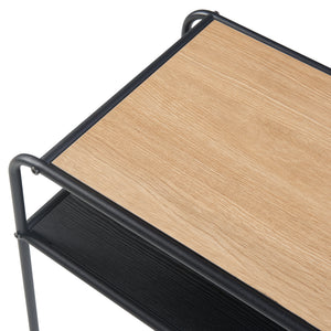 Table d'appoint Krødsherad avec plateau rectangulaire et étagère métal MDF 55 x 51 x 36 cm noir effet chêne [en.casa]