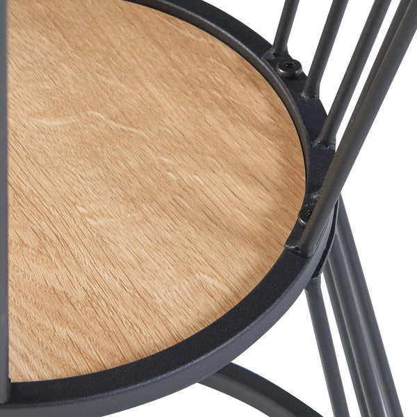 Table d'appoint Fossbergom avec plateau rond et étagère métal MDF 62 x 40 cm noir effet chêne [en.casa]