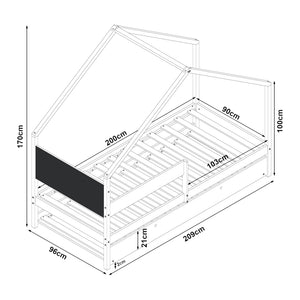 Kinderbed Sodankylä huisbed met onderschuifbed 90x200 cm naturel en zwart [en.casa]