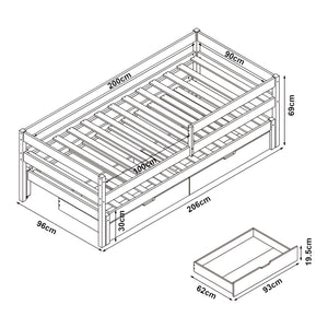 Kinderbed Sonkajärvi met onderschuifbed 90x200 cm naturel [en.casa]
