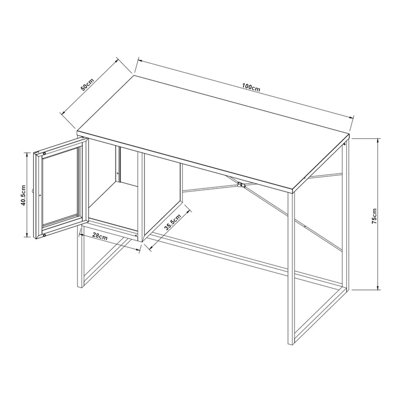 Croquis coté Bureau Sund acier 75 x 100 x 50 cm gris [en.casa]
