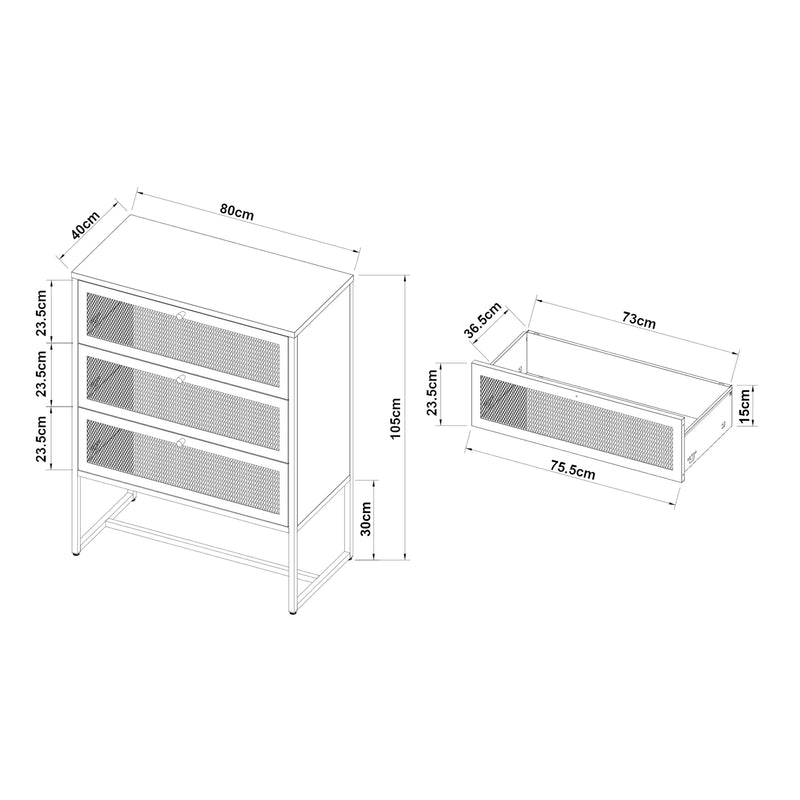 Maatschets Commode Sund ladekast staal 105x80x40 cm grijs [en.casa]
