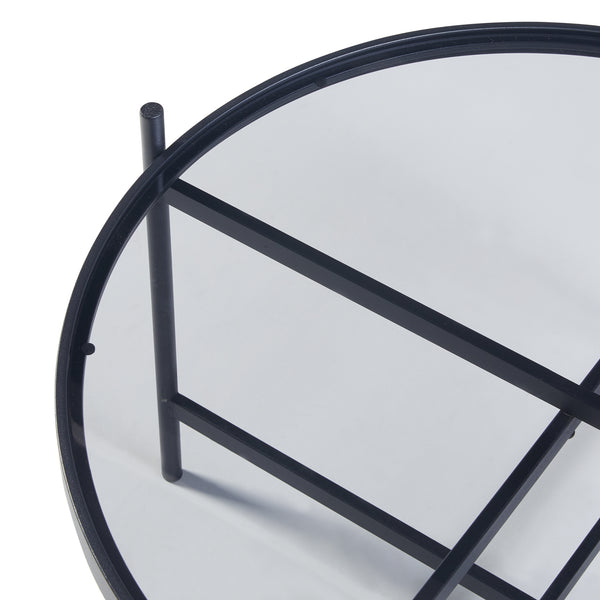 Table basse Lier avec plateau rond en verre trempé de 5 mm métal 61 x 40 cm noir [en.casa]