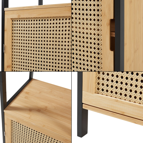Badkamerkast Tervola kolomkast 172x40x35 cm zwart naturel rotan look [en.casa]