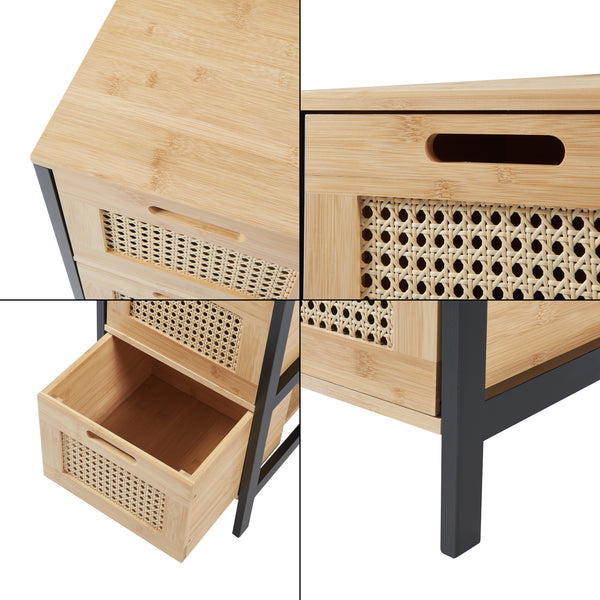 Commode Tervola ladekast 72x30x30 cm zwart naturel en rotan look [en.casa]