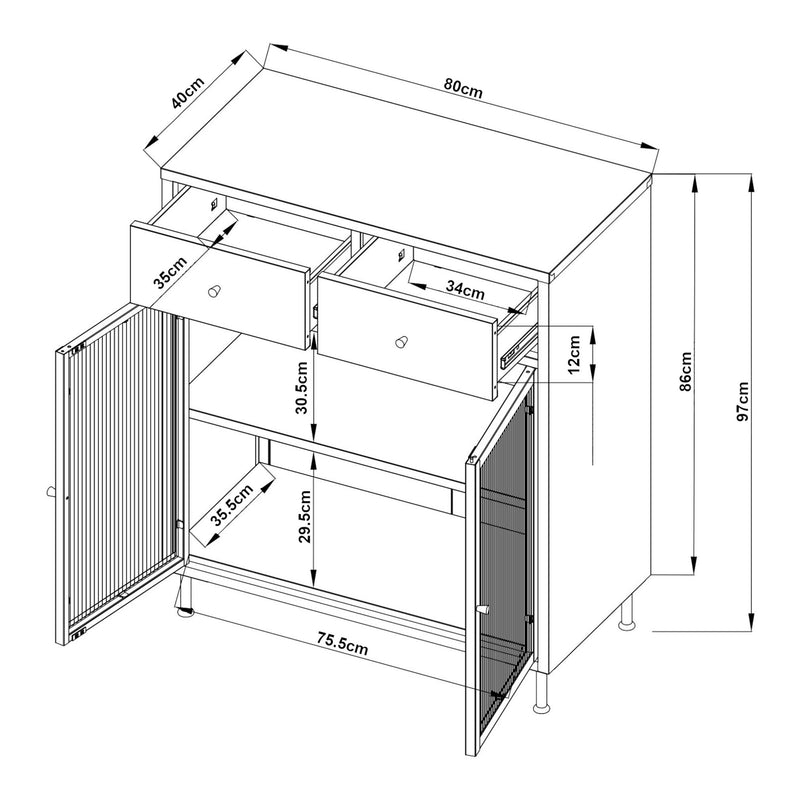 Maatschets Sideboard Lindau commode 97x80x40 cm cremewit [en.casa]