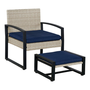 Salon de jardin 5 pièces Calvello avec table 2 chaises 2 repose-pieds aspect rotin bleu marine noir casa.pro