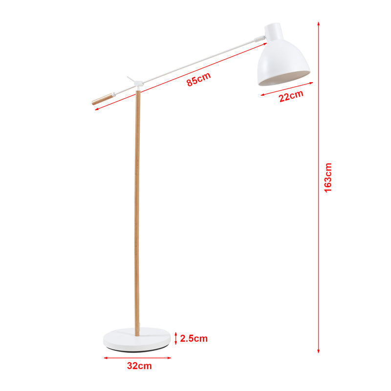 Croquis coté Lampadaire Banchory métal 163 cm effet bois / blanc lux.pro
