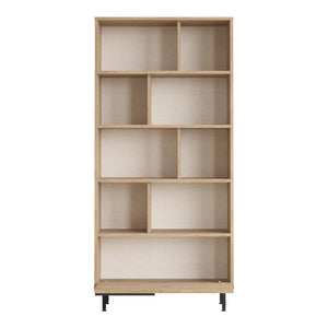 Bibliothèque Kvænangen 176 x 84 x 30 cm effet chêne aspect rotin noir [en.casa]
