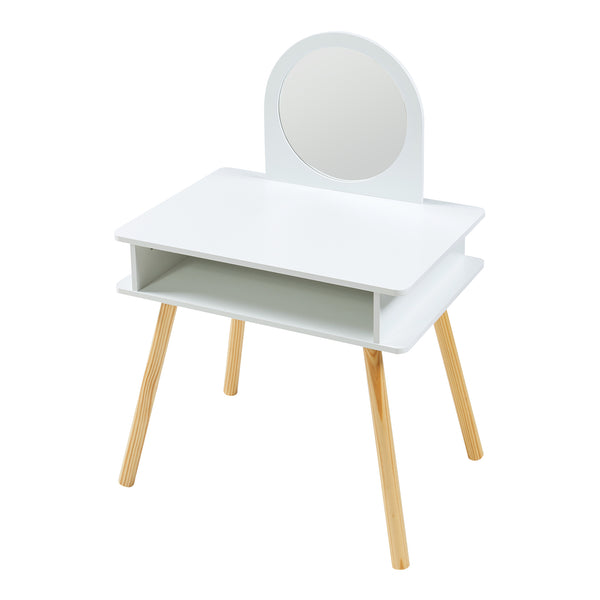 Kaptafel Ovanåker met krukje en spiegel voor kinderen naturel en wit [en.casa]