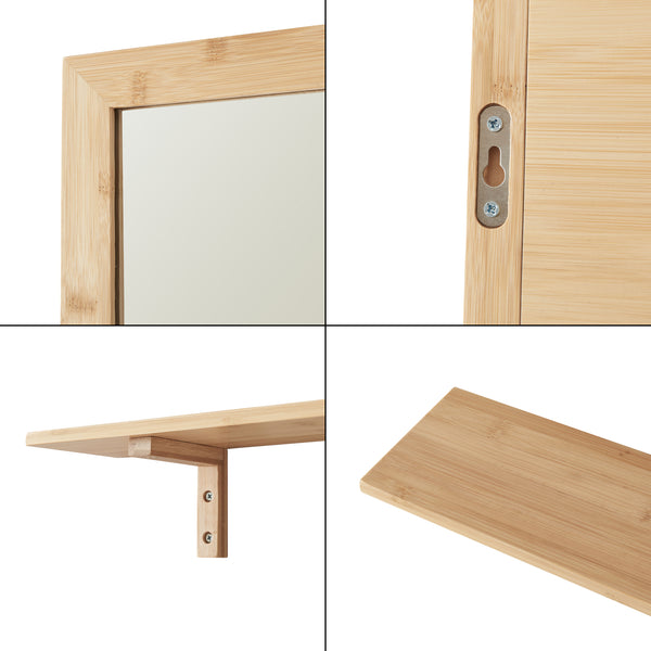 Wandspiegel Boksereys 80x60 cm met plank bamboe naturel [en.casa]