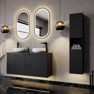 Colonne de salle de bain Newport avec 2 portes 140 x 30 x 25 cm noir [en.casa]