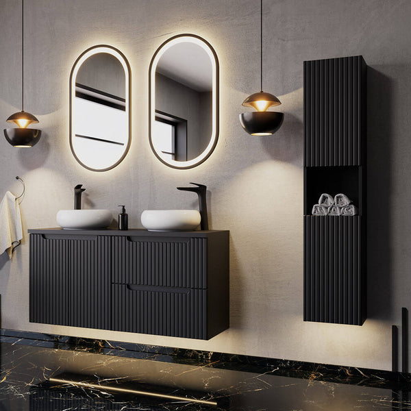 Colonne de salle de bain Newport avec 2 portes 140 x 30 x 25 cm noir [en.casa]
