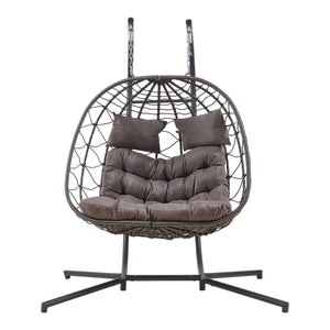 Dubbele hangstoel Skense met standaard grijs 198x156x98 cm [en.casa]