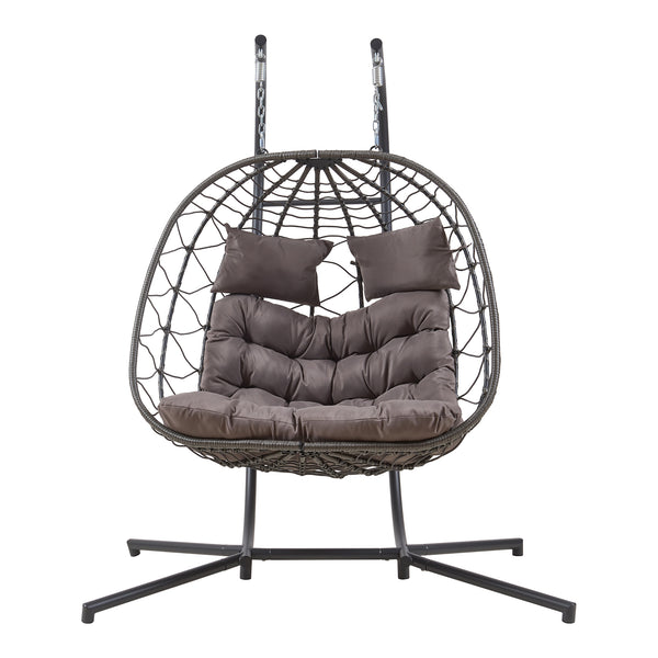 Dubbele hangstoel Skense met standaard grijs 198x156x98 cm [en.casa]