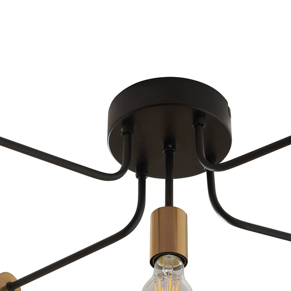 Plafondlamp Benfleet 5-lichts 5xE27 zwart en messing lux.pro