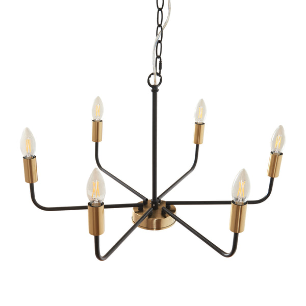 Kroonluchter Bishop 6-lichts 153x62x62 cm zwart en messing lux.pro