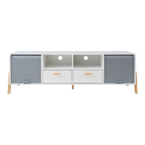 Meuble TV Kvaefjord 160 x 40 x 52 cm blanc gris naturel [en.casa]