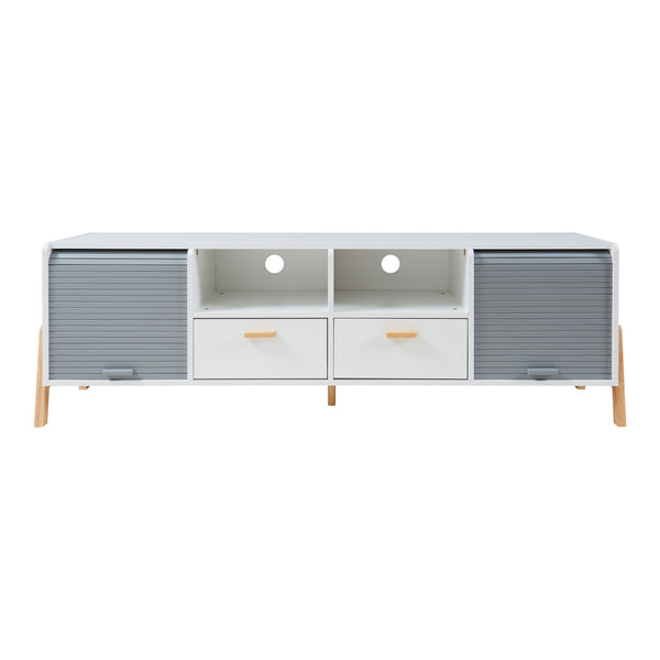 Meuble TV Kvaefjord 160 x 40 x 52 cm blanc gris naturel [en.casa]