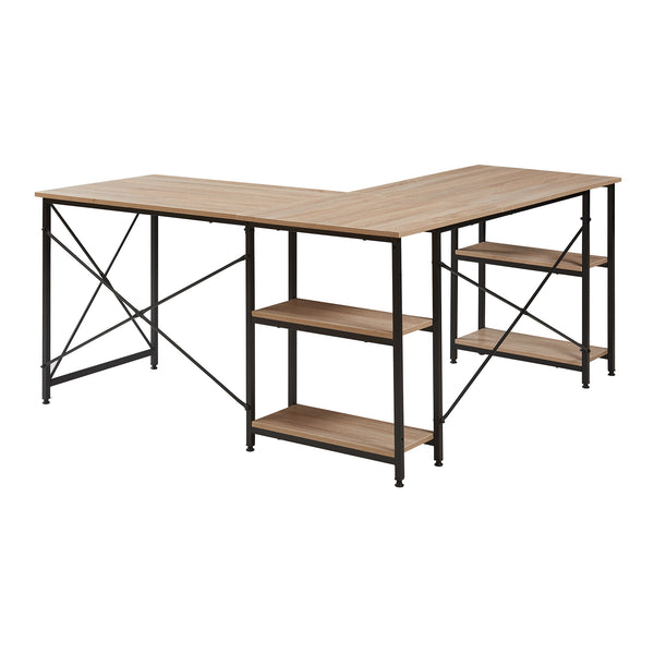 Bureau Klirurud L-vormig of recht bureau eikenkleurig en zwart [en.casa]