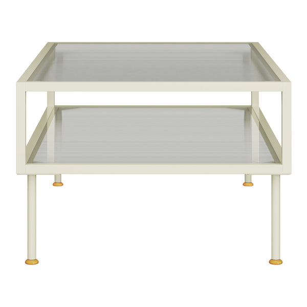 Table basse Lindau acier verre 100 x 50 x 46 cm blanc crème [en.casa] 