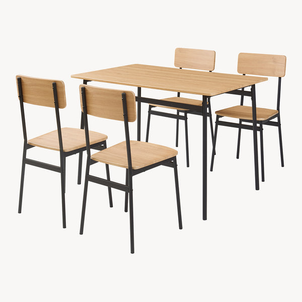 Eetkamerset Pollenev 5-delig eikenkleurig en zwart [en.casa]