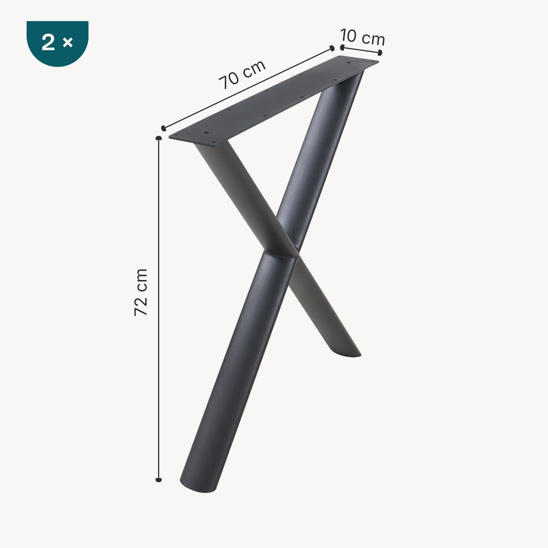 Croquis coté Lot de 2 piètements de table Klixjö acier 72 x 70 x 10 cm noir [en.casa] 