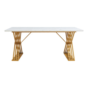 Table à manger Hujaari pour 6 personnes effet marbre blanc / doré [en.casa] 