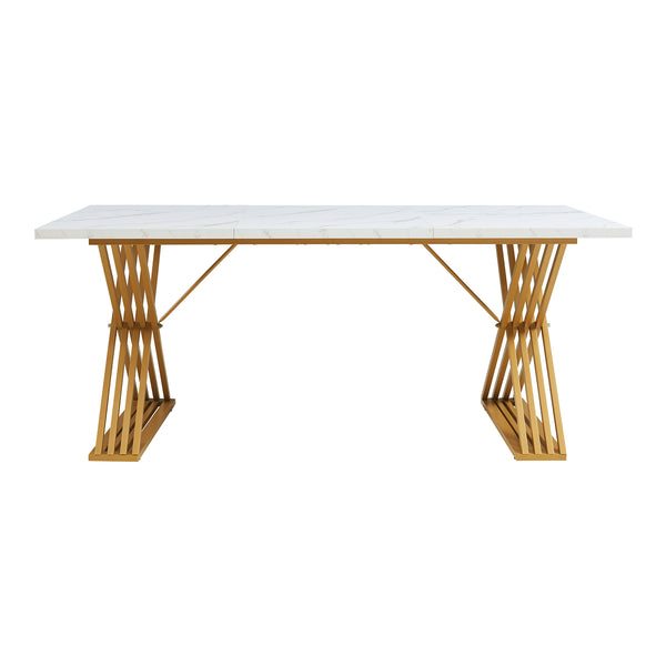 Table à manger Hujaari pour 6 personnes effet marbre blanc / doré [en.casa] 