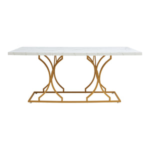 Table à manger Figa pour 6 personnes effet marbre blanc / doré [en.casa] 