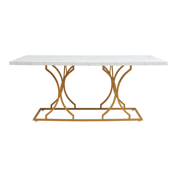 Table à manger Figa pour 6 personnes effet marbre blanc / doré [en.casa] 