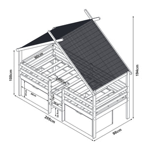 Lit cabane Surnadal avec matelas à mousse froide bois de pin 90 x 200 cm naturel blanc beige [en.casa]