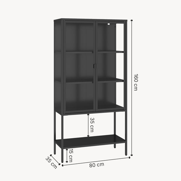 Vitrinekast Borshavisa staal 160x80x35 cm zwart [en.casa]