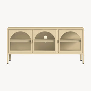 Buffet vitrine Klippestad acier verre 118 x 35 x 55 cm camel [en.casa]