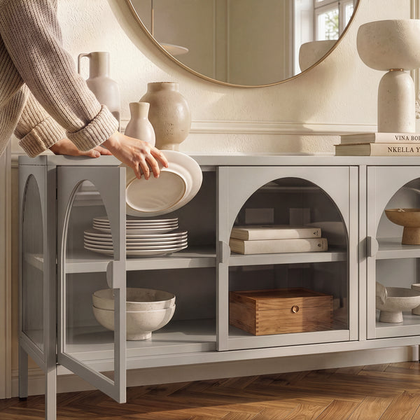 Dressoir Klippestad vitrinekast 118x35x55 cm camel [en.casa]