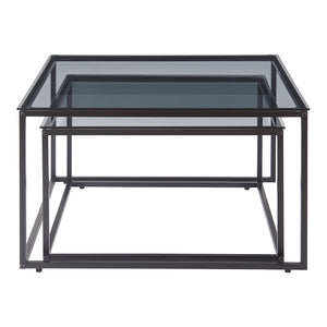 Lot de 2 tables basses Tromlaslo gigognes verre fumé gris [en.casa] 