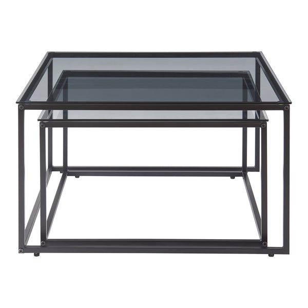 Lot de 2 tables basses Tromlaslo gigognes verre fumé gris [en.casa] 