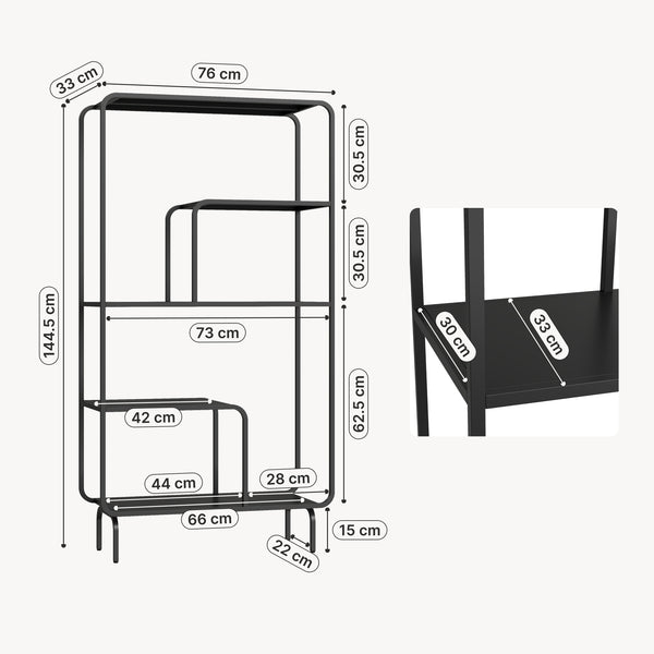 Étagère autoportante Færder acier 145 x 76 x 33 cm noir [en.casa]