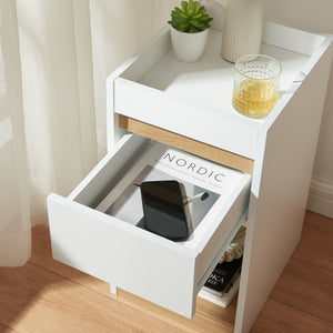 Table de chevet Lure 55 x 30 x 35 cm blanc effet chêne [en.casa]