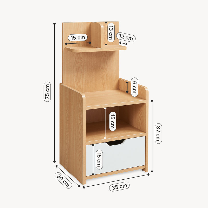 Maatschets Nachtkastje Bordkak met opbergrek 75x35x30 cm eikenkleurig en wit [en.casa]