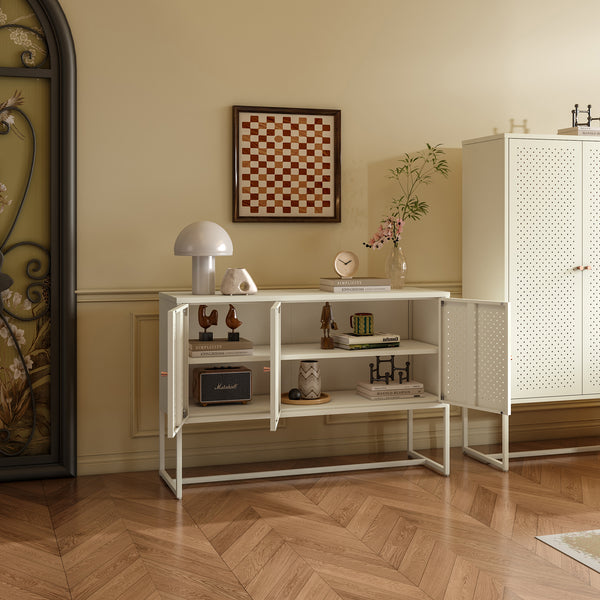 Commode Viitasaari 120 x 40 x 80 cm acier blanc crème [en.casa]