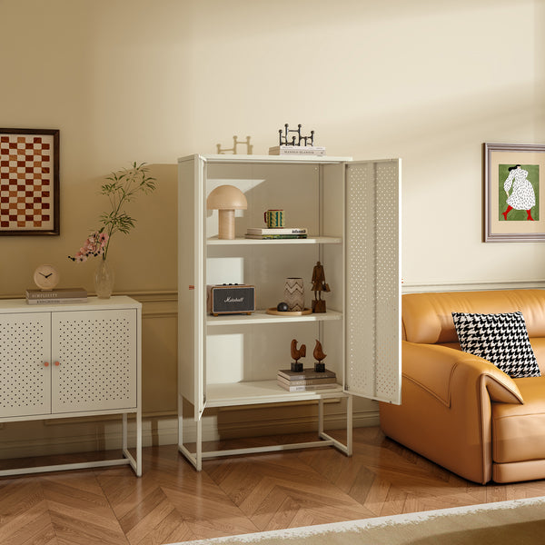 Armoire multifonctionnelle Viitasaari 150 x 80 x 40 cm acier blanc crème [en.casa]